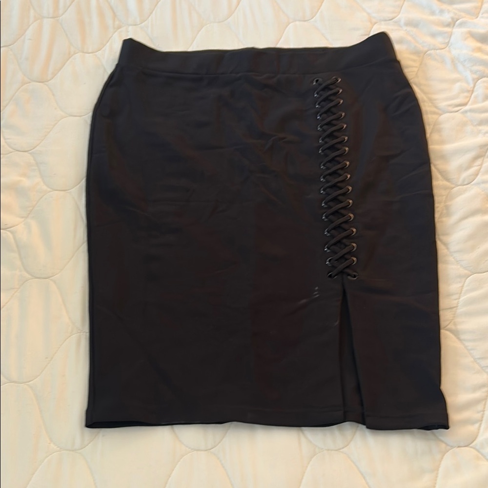 Torrid Elegant Black Lace-Up Slide Slit Skirt